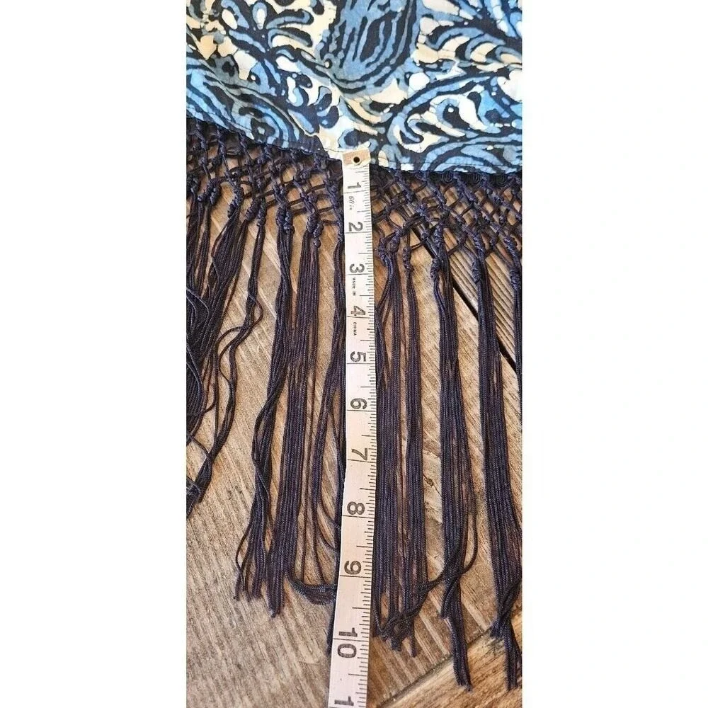 Michael Kors Fringe Trim Paisley Print Dress Womens XL Blue Batik Resort Summer - Picture 11 of 12